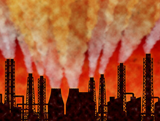 化石燃料発電所イメージしたイラスト。環境破壊、地球温暖化