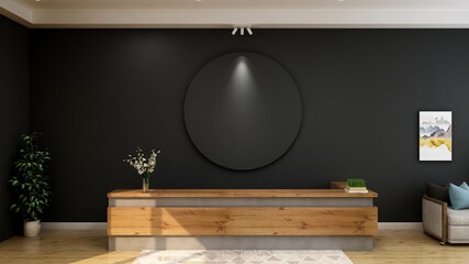 office front desk or receptionist room for company wall logo mockup