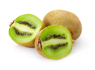 Whole and sliced kiwi fruit isolated on white