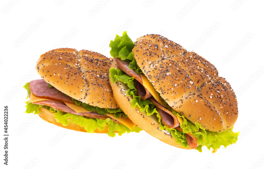 Wall mural bun with cheese and ham isolated