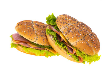 bun with cheese and ham isolated