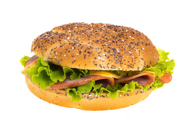 bun with cheese and ham isolated