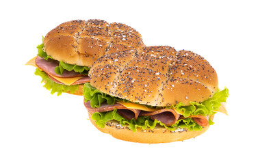 bun with cheese and ham isolated