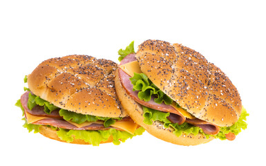 bun with cheese and ham isolated