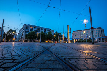 Dresden, Postplatz im Sonnenaufgang