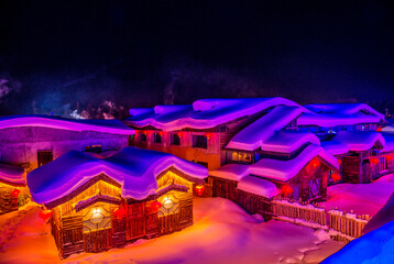 Night scene of snow village