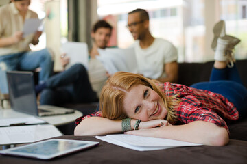 Woman writing in office
