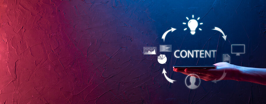 Content marketing cycle - creating, publishing, distributing content for a targeted audience online and analysis.