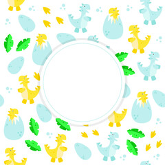 Obraz premium Dinosaurs background, on a white background. Vector graphics. Tyrannosaurus rex, Jurassic, dinosaur egg. Place for your text. Holiday theme, birthday. entertainment. Design for covers, books.