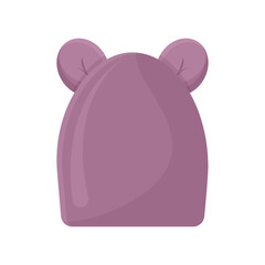 A warm pink children s hat with cute bear ears. A warm hat for walking in cold weather. Warm clothes. Vector illustration isolated on a white background