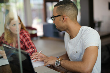 People working together in cafe