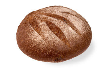 Round bread of wheat and rye flour isolated on a white background.Fresh delicious loaf of bread on a white background.Healthy healthy bread made from whole grains.