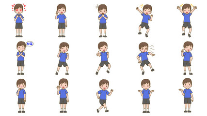男の子表情いろいろ全身イラスト