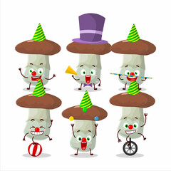 Cartoon character of suillus mushroom with various circus shows