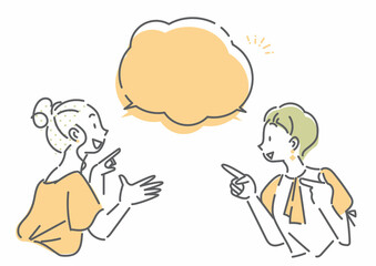 おしゃべりをする二人の女性　シンプルでお洒落な線画イラスト