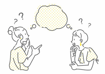 おしゃべりをする二人の女性　シンプルでお洒落な線画イラスト