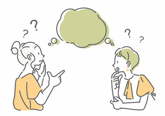 おしゃべりをする二人の女性　シンプルでお洒落な線画イラスト