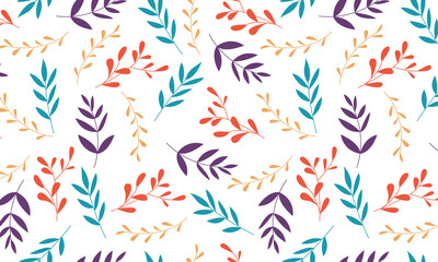Seamless pattern with hand drawn leaves. Vector colored leaf, autumn, fall.