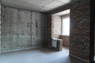 new apartment without renovation. Room without finishing. New project new house