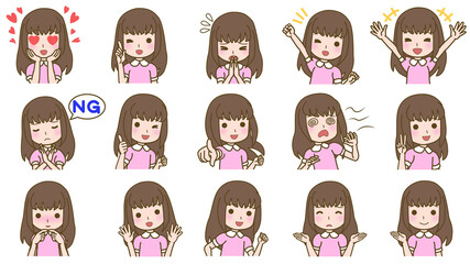 女の子表情いろいろバストアップイラスト