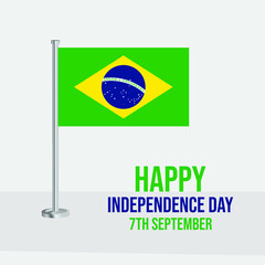 flag of Brazil on flagpole. Template for independence day poster design
