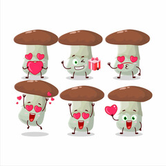 Suillus mushroom cartoon character with love cute emoticon