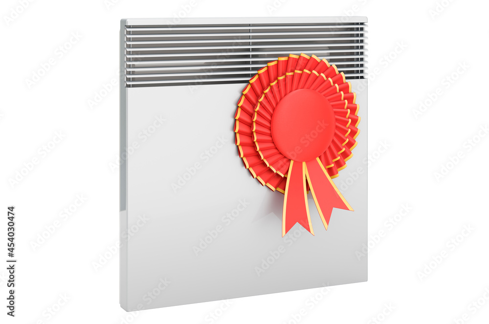Poster convection heater with best choice badge, 3d rendering