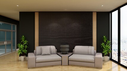 office lobby waiting room with luxury design interior for company wall logo mockup