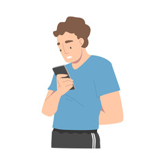 Disappointed with Bad News Man Character Reading Message on Smartphone Vector Illustration