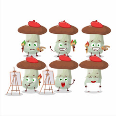 Artistic Artist of suillus mushroom cartoon character painting with a brush