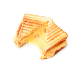 Tasty sandwiches with cheese on white background