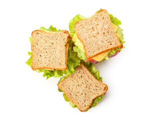 Tasty sandwiches on white background