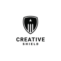 Shield Pencil logo. Simple monogram pencil with shield design for art or education logo