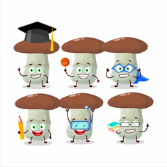 School student of suillus mushroom cartoon character with various expressions