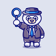 Obraz premium cute polar bear detective carrying a magnifying glass