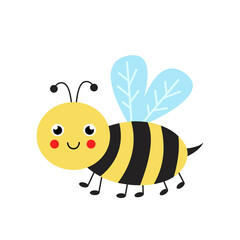 Cute vector bee isolated on white background.