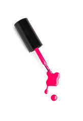 Brush of color nail polish and blot on white background