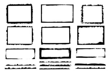 Set of grunge frames. Rough, dirty, messy edges.
