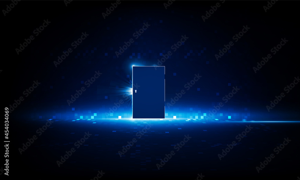 Aufkleber abstract key door open light out technology and question mark background hitech communication concep