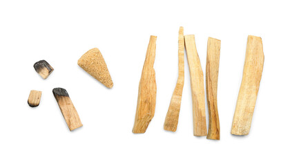 Palo Santo wood and incense on white background