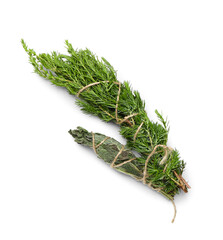Different herbs for aura cleansing on white background