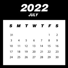 Template of calendar 2022 July
