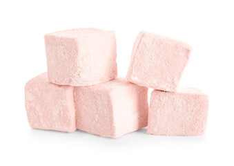 Tasty sweet marshmallows on white background