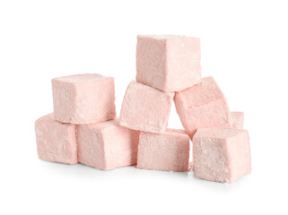 Tasty sweet marshmallows on white background