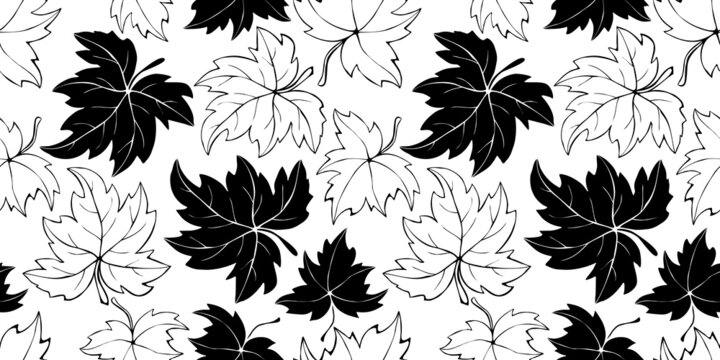 Vector seamless pattern with falling leaves. Backgrounds and textures on the theme of the forest, nature, happy autumn