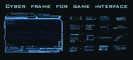 Cyber frame for game interface. Set blocks square frames and callouts with text. Modern futuristic HUD user interface. High technology screen digital hologram window © PALERM089