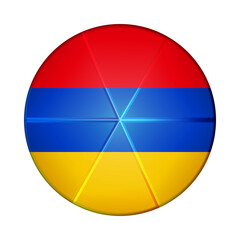 Glass light ball with flag of Armenia. Round sphere, template icon. Armenian national symbol. Glossy realistic ball, 3D abstract vector illustration highlighted on a white background. Big bubble