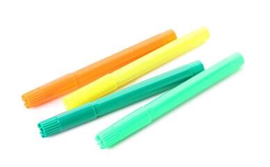 Colorful felt tip pens on white background