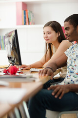 People working on computer in office