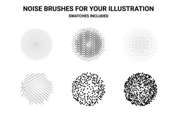 Noise brushes set for illustration. Grunge, dirty effect creation. Swatches included.